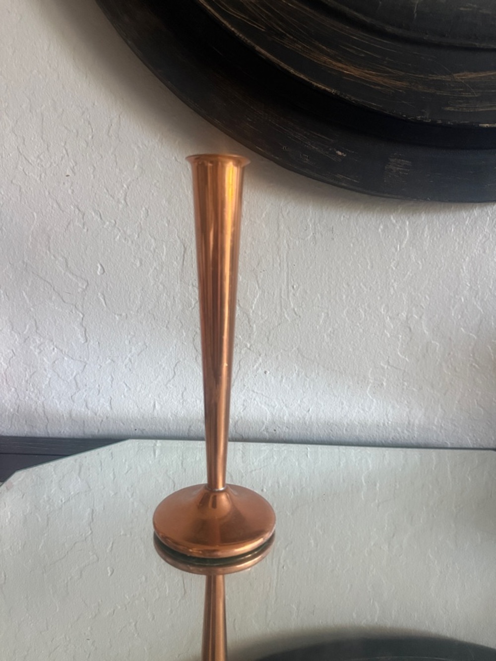 Tall vintage Copper Bud Vase - Sleek Tapered Design